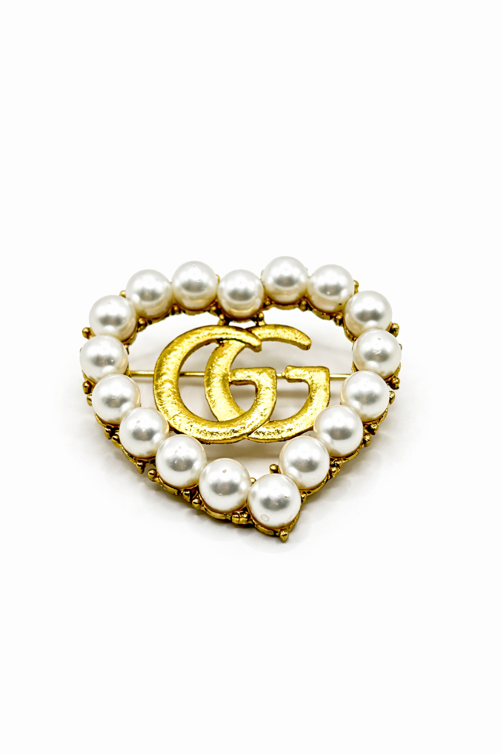 Heart Pearl Accent Brooch – Gold Colored