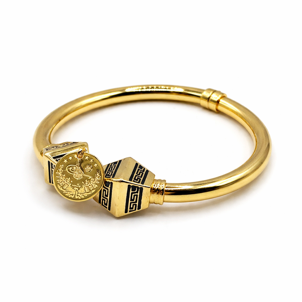 Ottoman Coin Charm Bangle Bracelet – Gold Colored