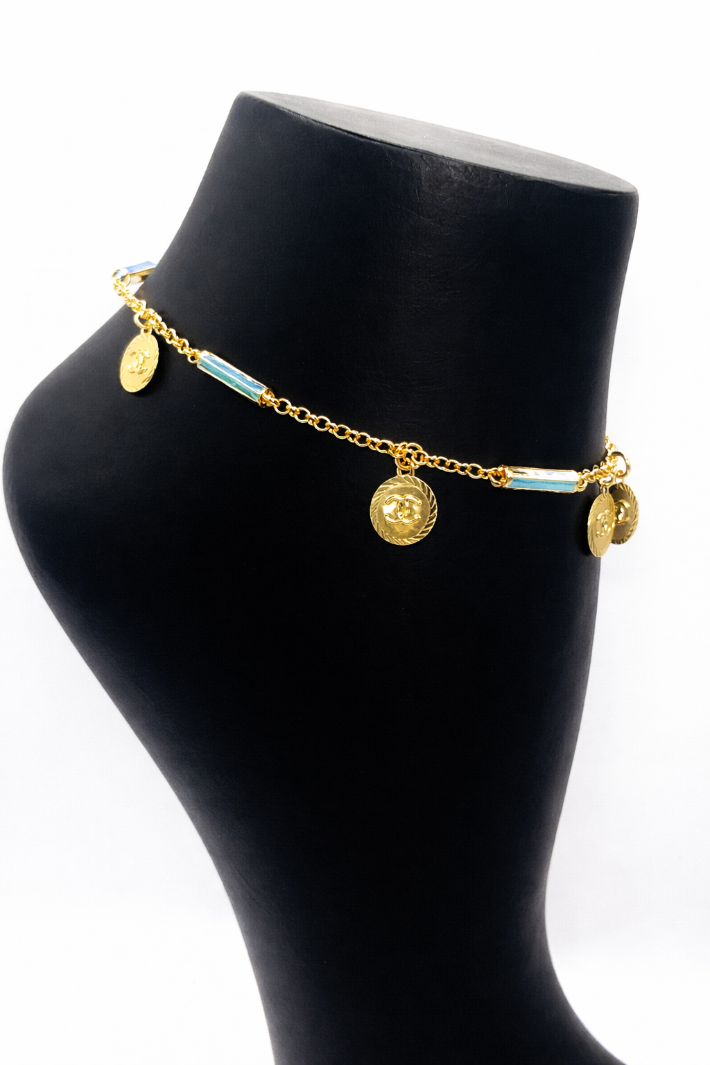 Turquoise Bar Coin Charm Anklet – Gold Colored