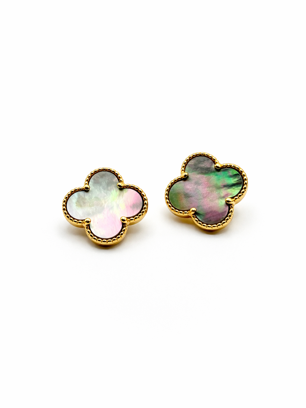 Iridescent Clover Stud Earrings – Gold Colored