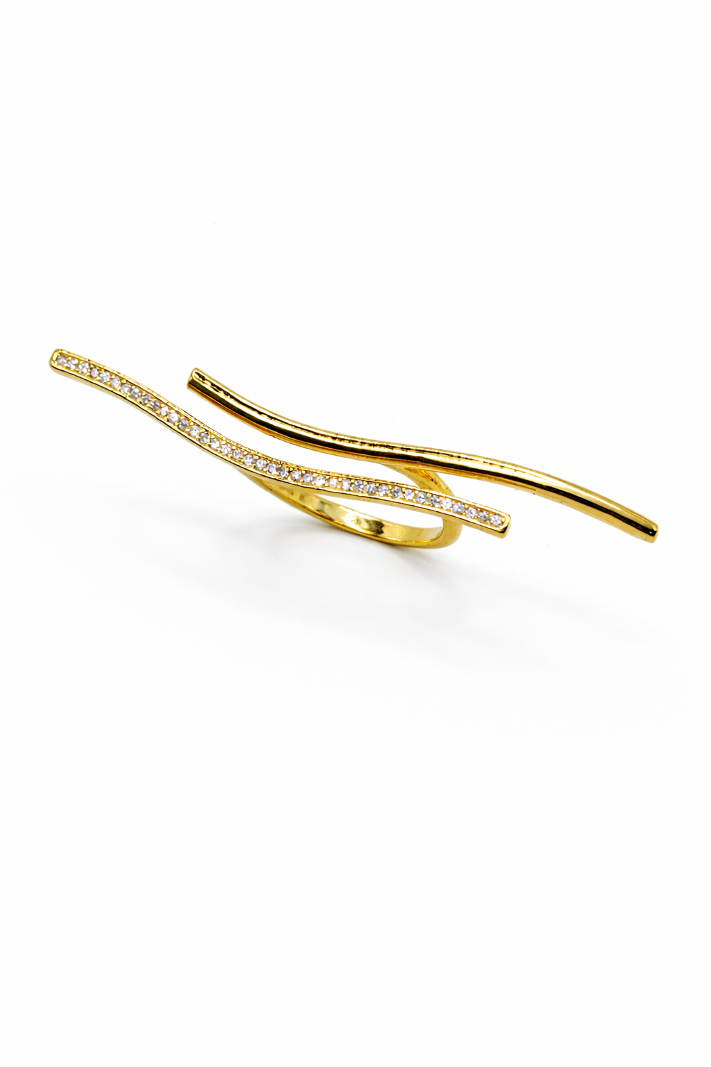 Flowing Curve Pavé Ring – Gold Colored