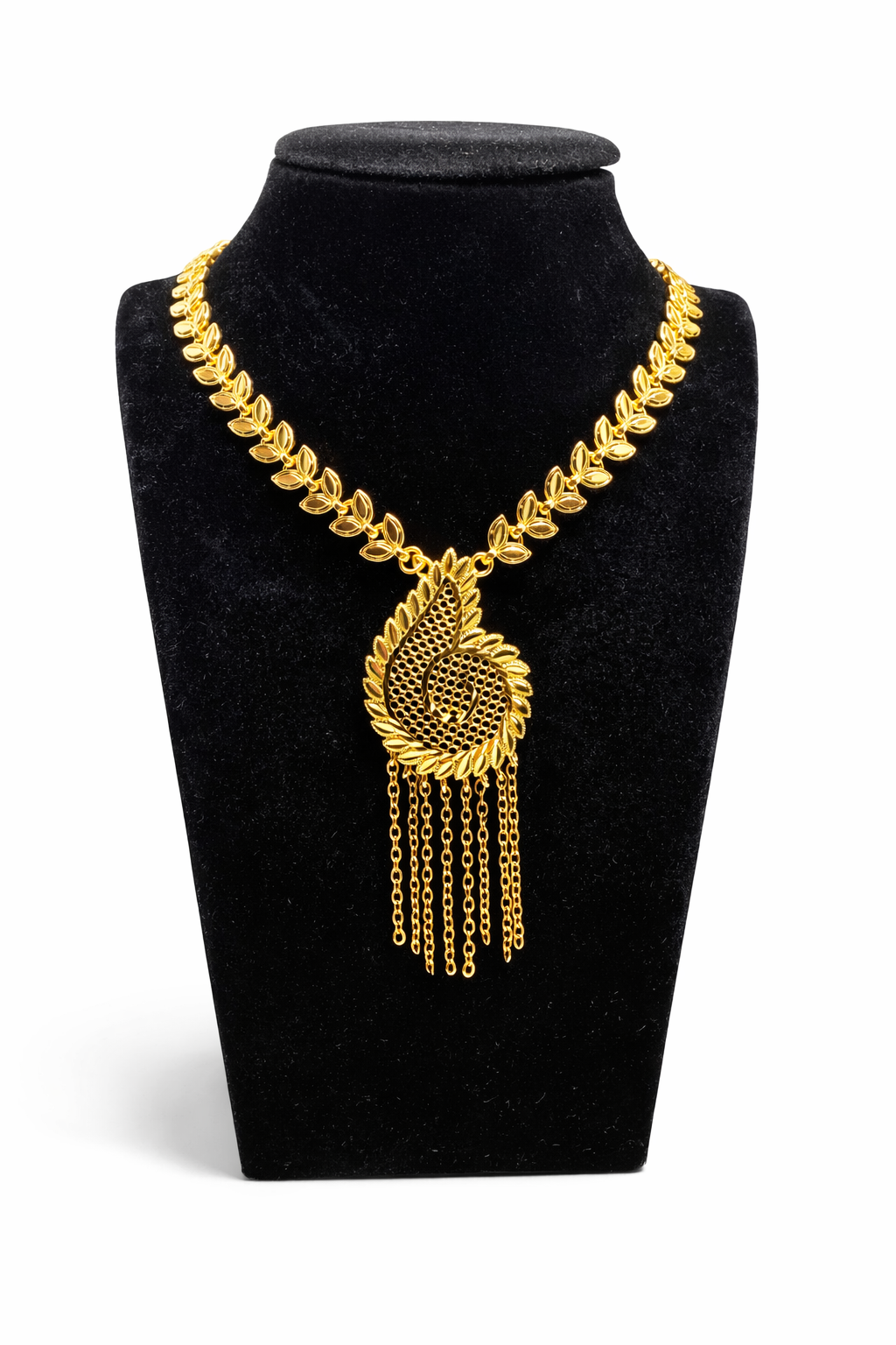 Leaf Motif Tassel Jewellery Set – Gold Colored