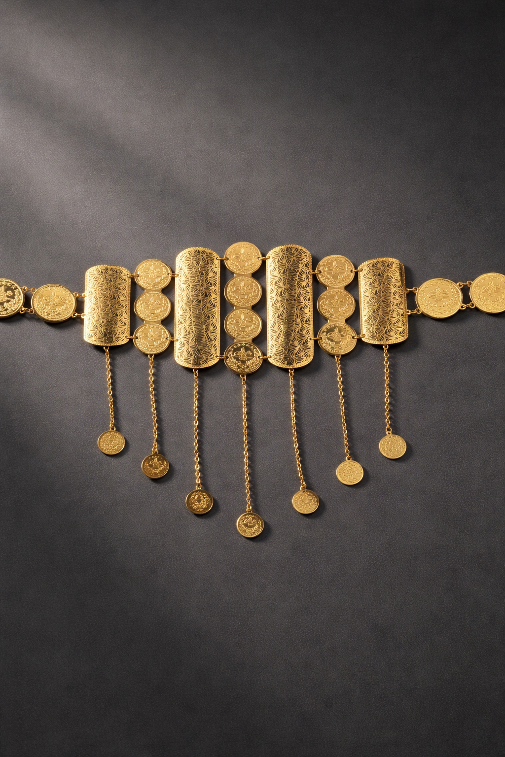 Engraved Coin Drop Waist Belt – Gold Colored