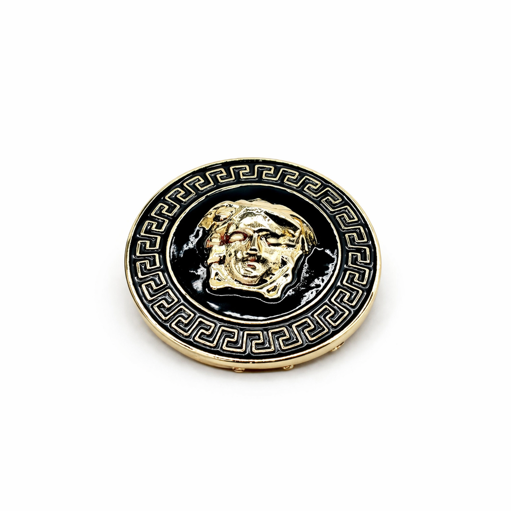 Round Medallion Face Brooch – Gold Colored