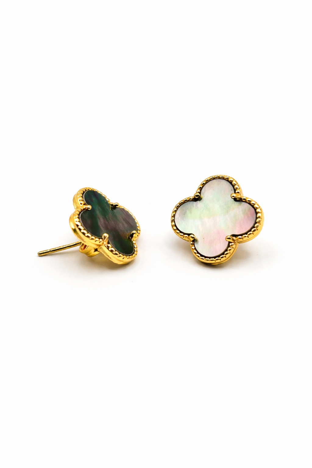Iridescent Clover Stud Earrings – Gold Colored