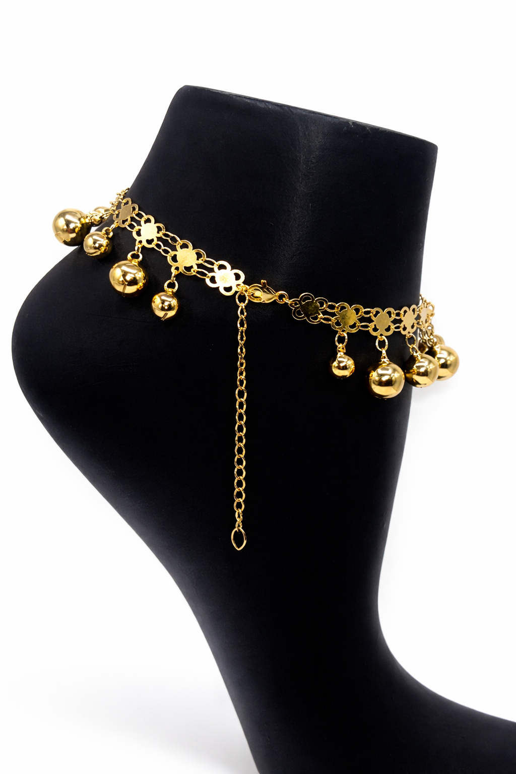 Floral Bell Charm Anklet – Gold Colored