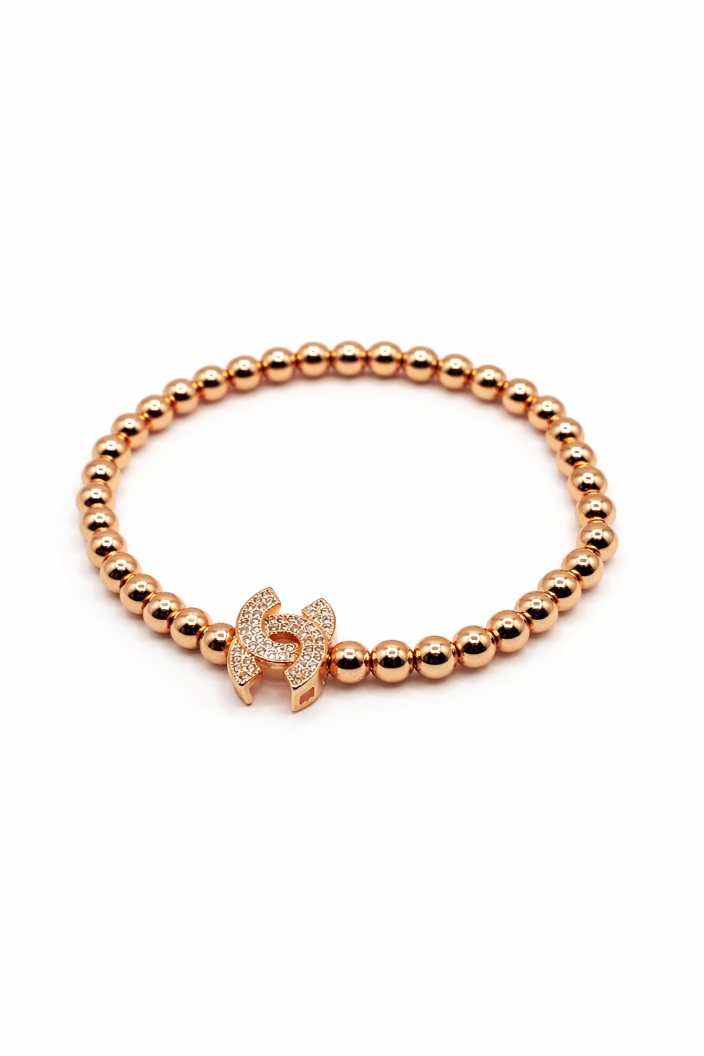 Rose Gold Bead Crystal Emblem Bracelet – Rose Gold Colored