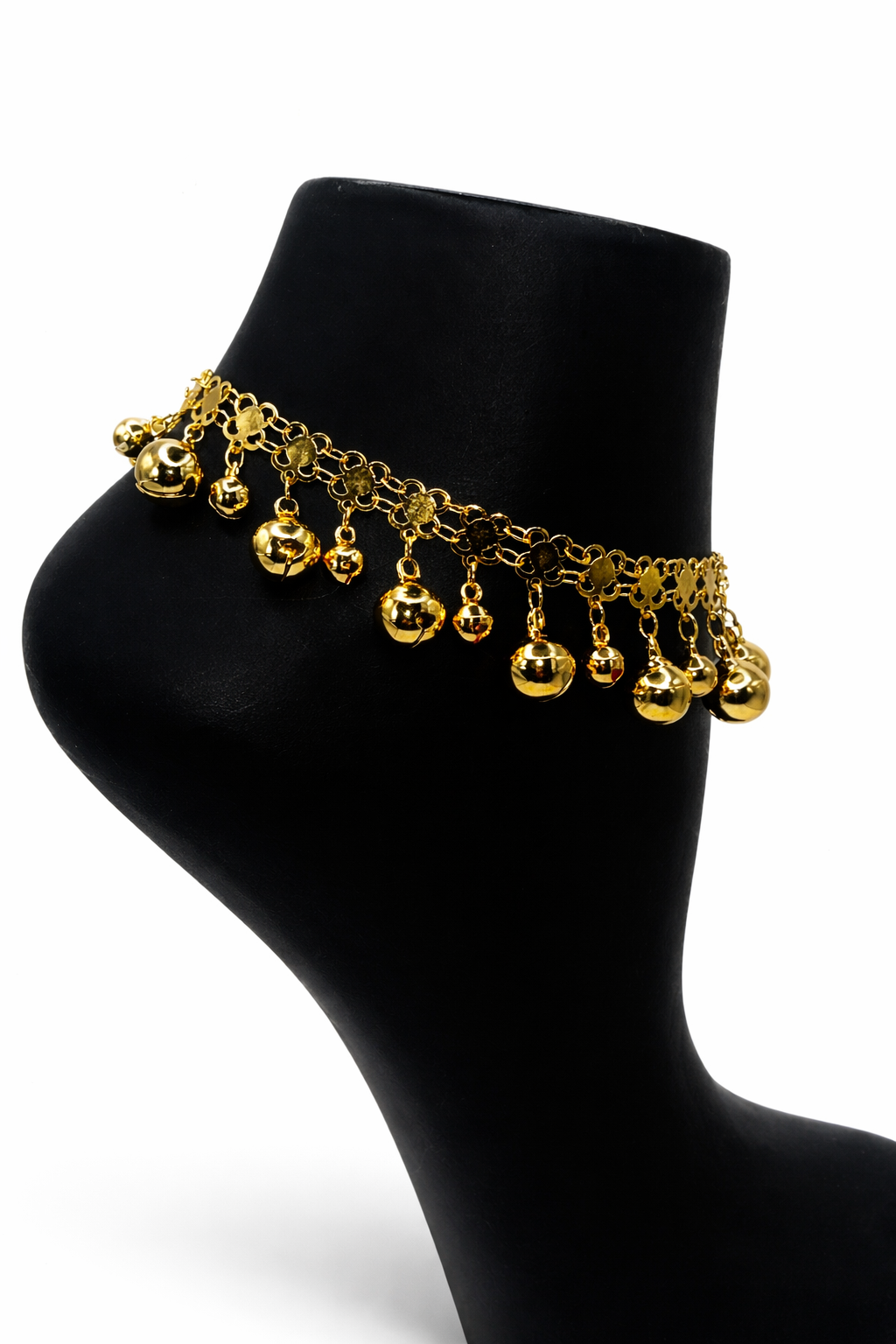 Floral Bell Charm Anklet – Gold Colored