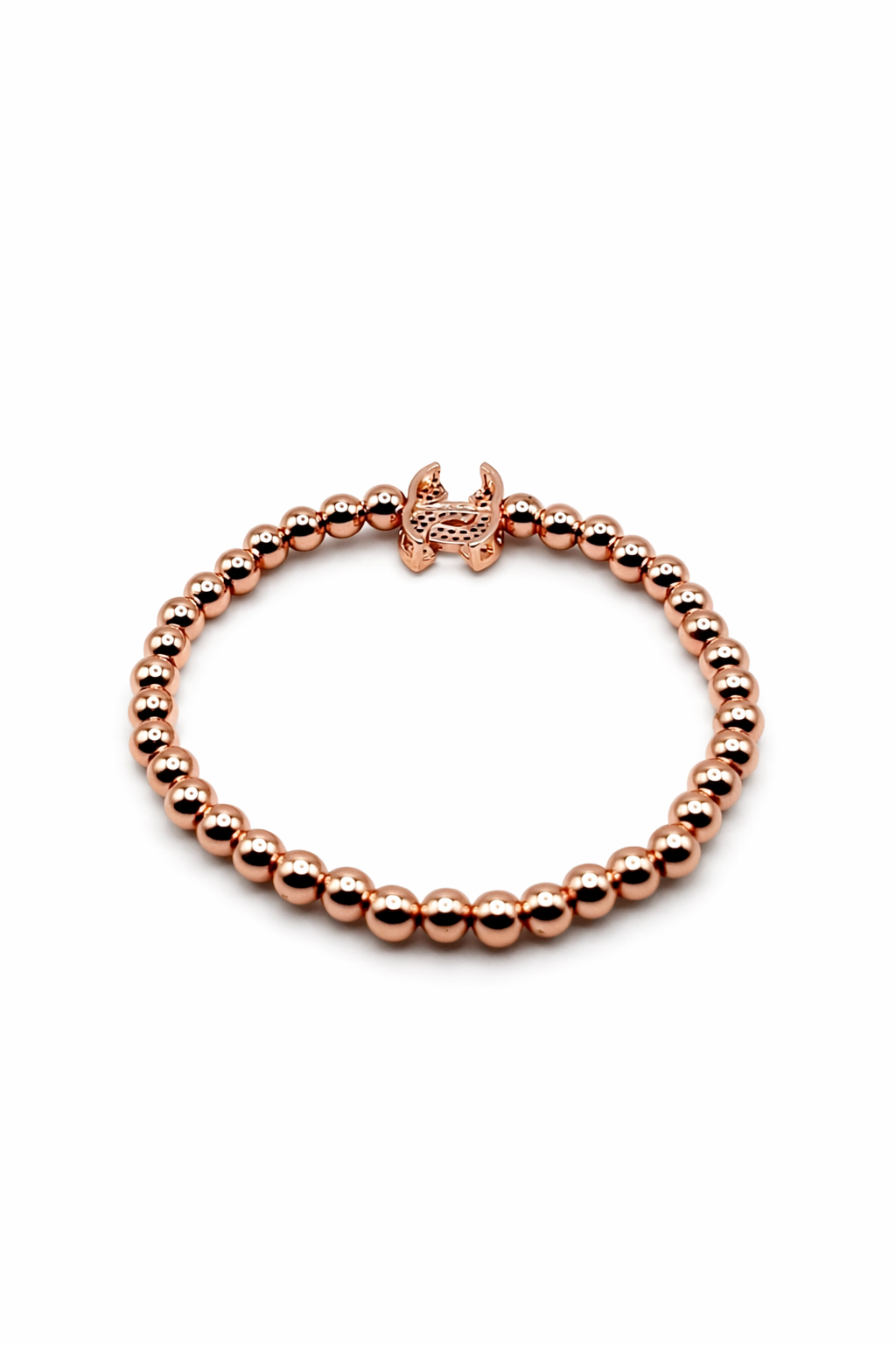 Rose Gold Bead Crystal Emblem Bracelet – Rose Gold Colored