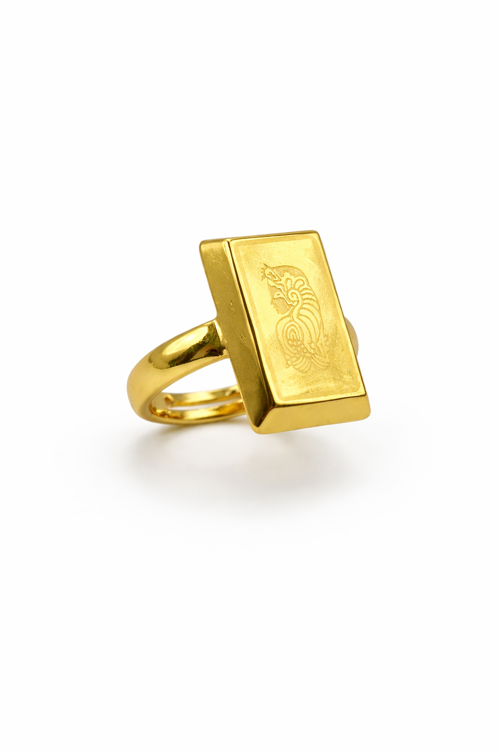 Engraved Rectangular Gold Signet Ring