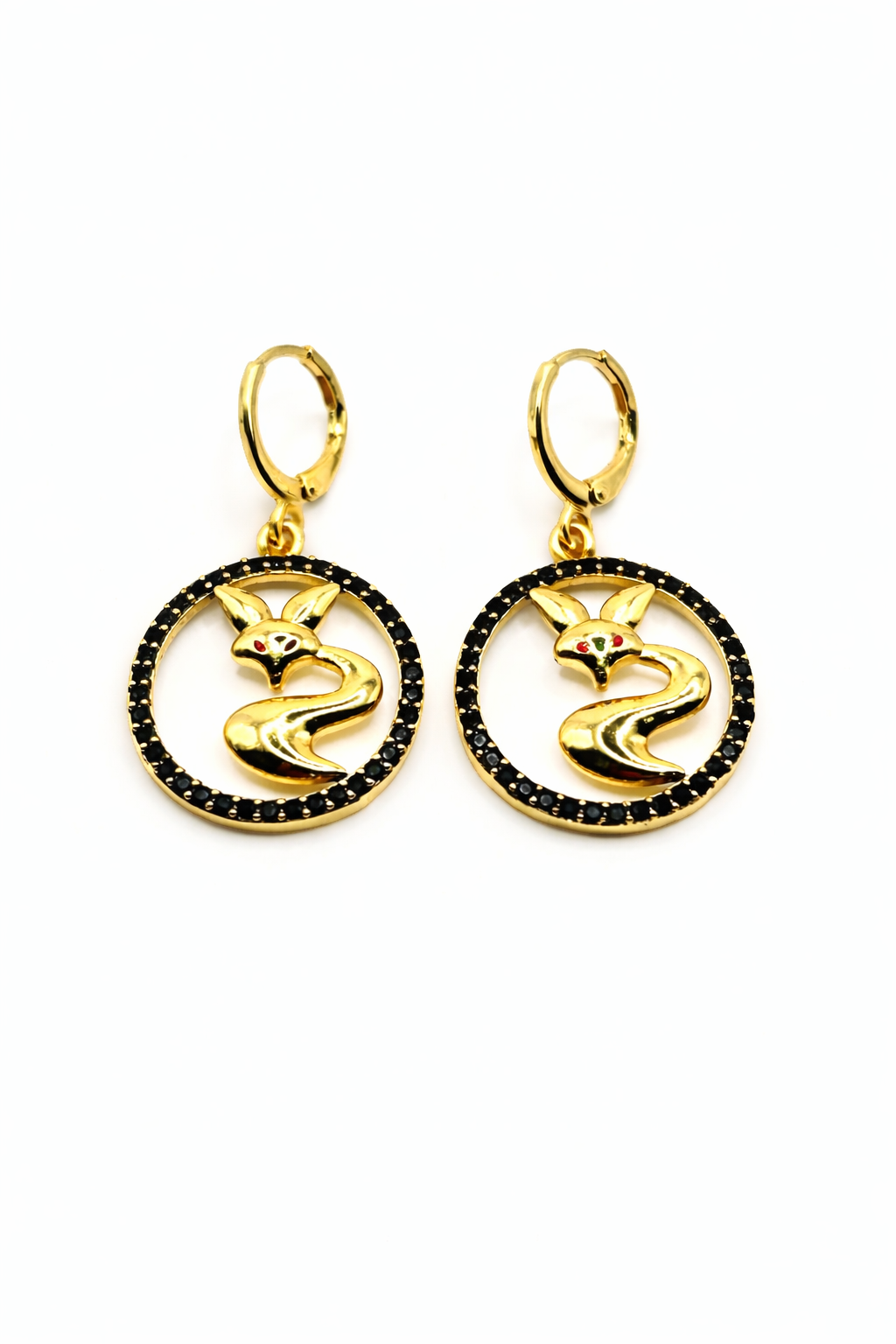 Fox Circle Drop Earrings – Gold Colored