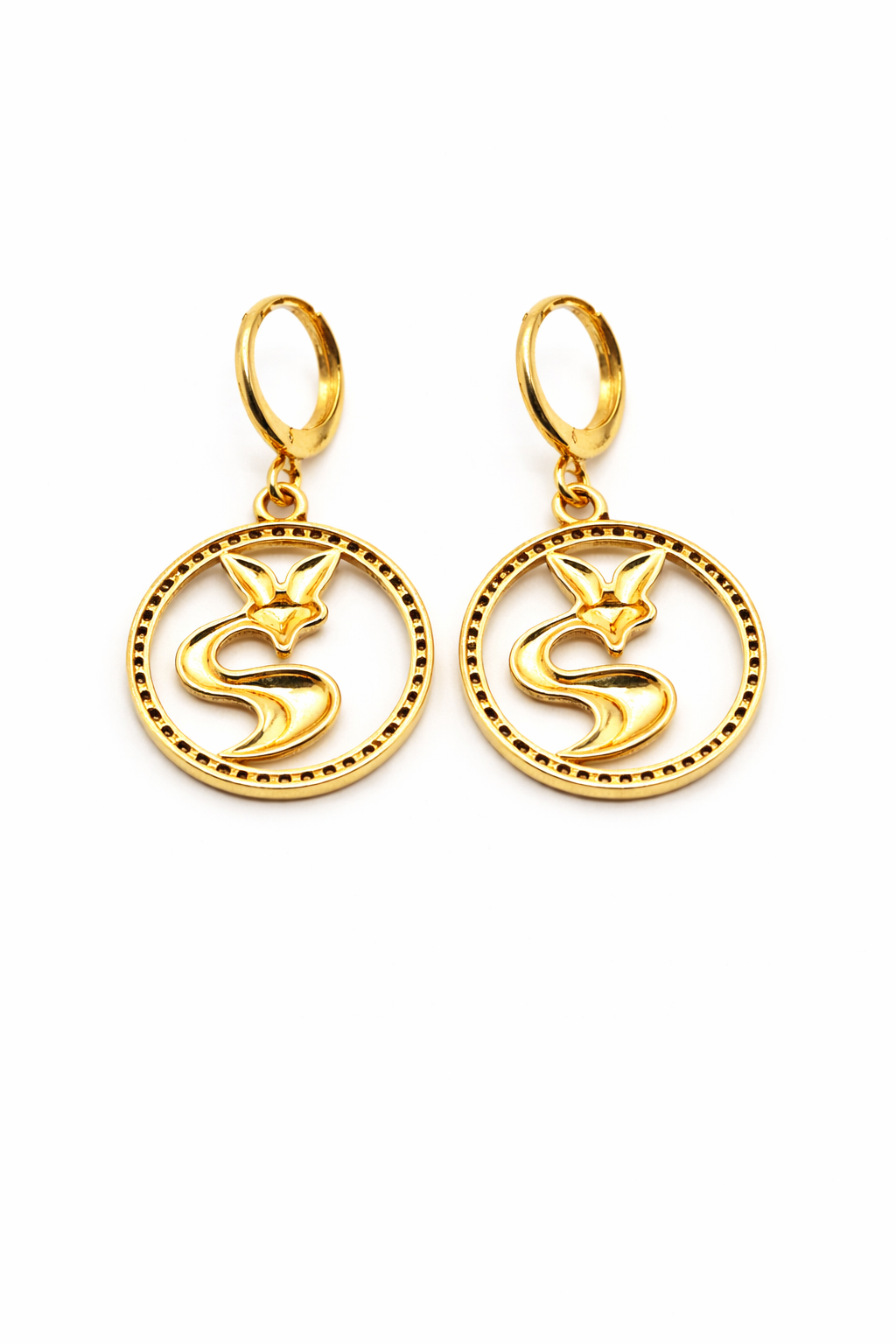 Fox Circle Drop Earrings – Gold Colored