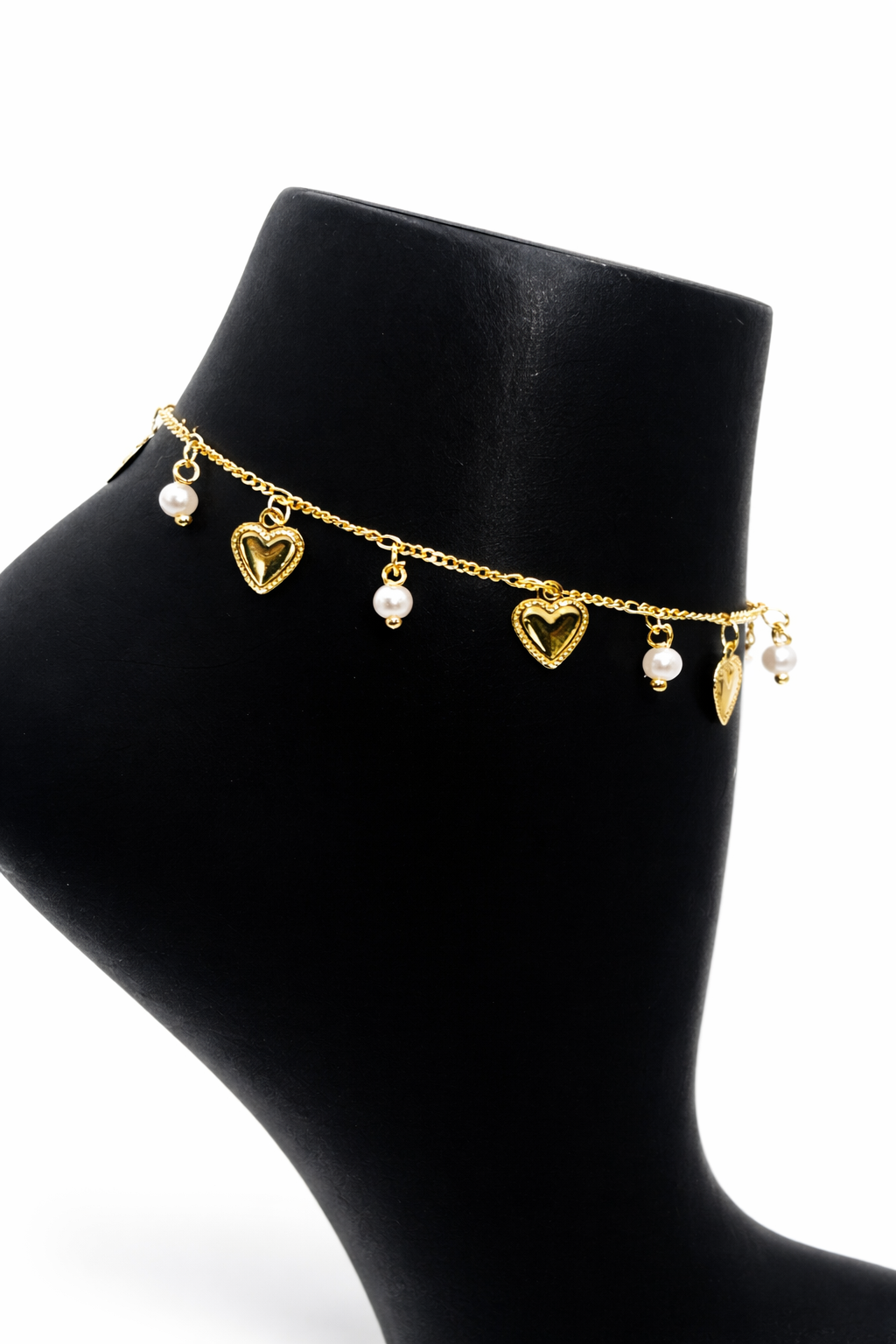Heart Pearl Charm Anklet – Gold Colored