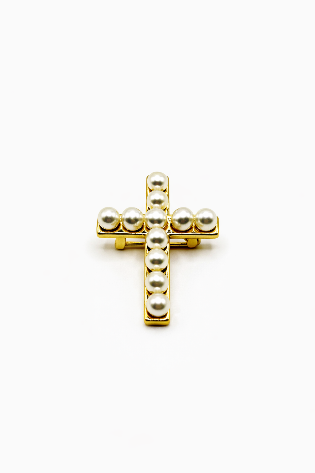 Pearl Cross Brooch – Gold Colored