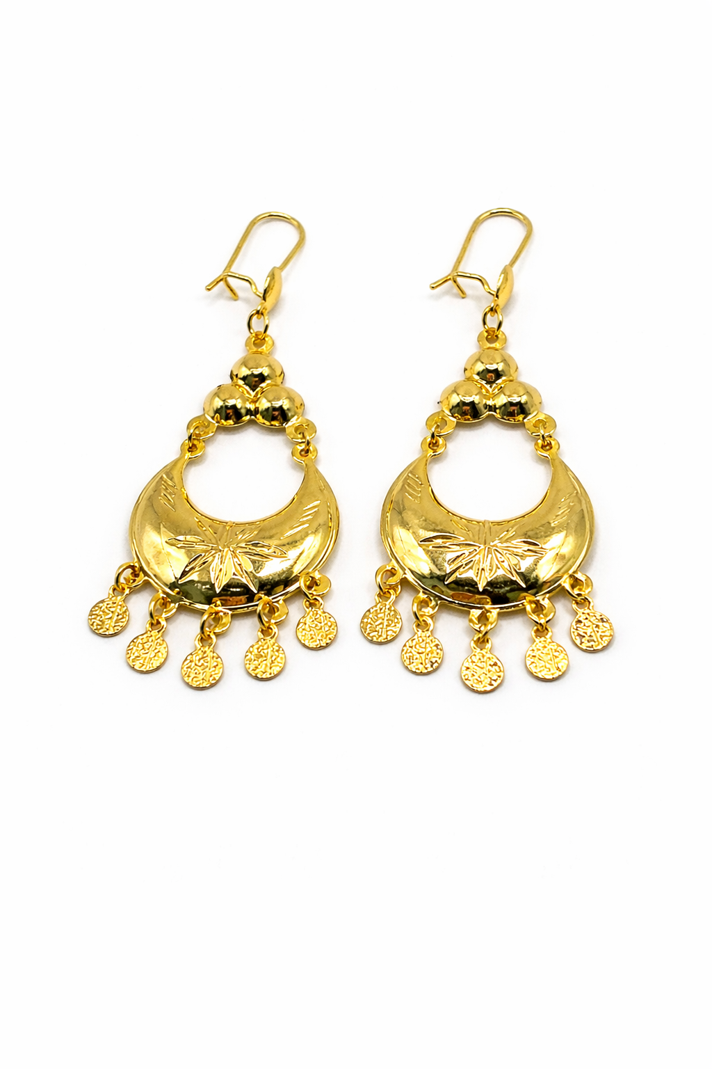 Engraved Crescent Drop Earrings – Gold Colored