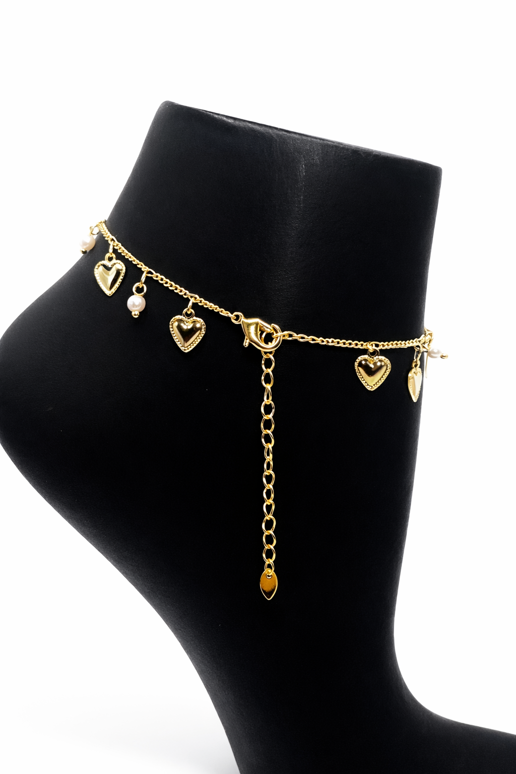 Heart Pearl Charm Anklet – Gold Colored