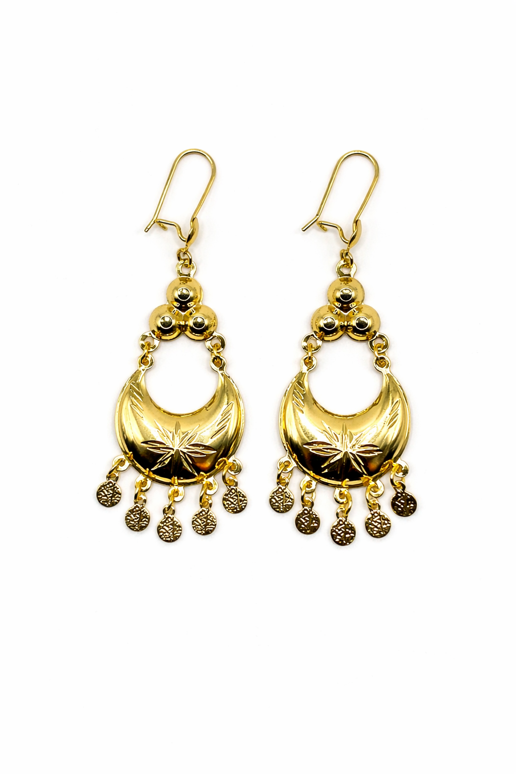 Engraved Crescent Drop Earrings – Gold Colored
