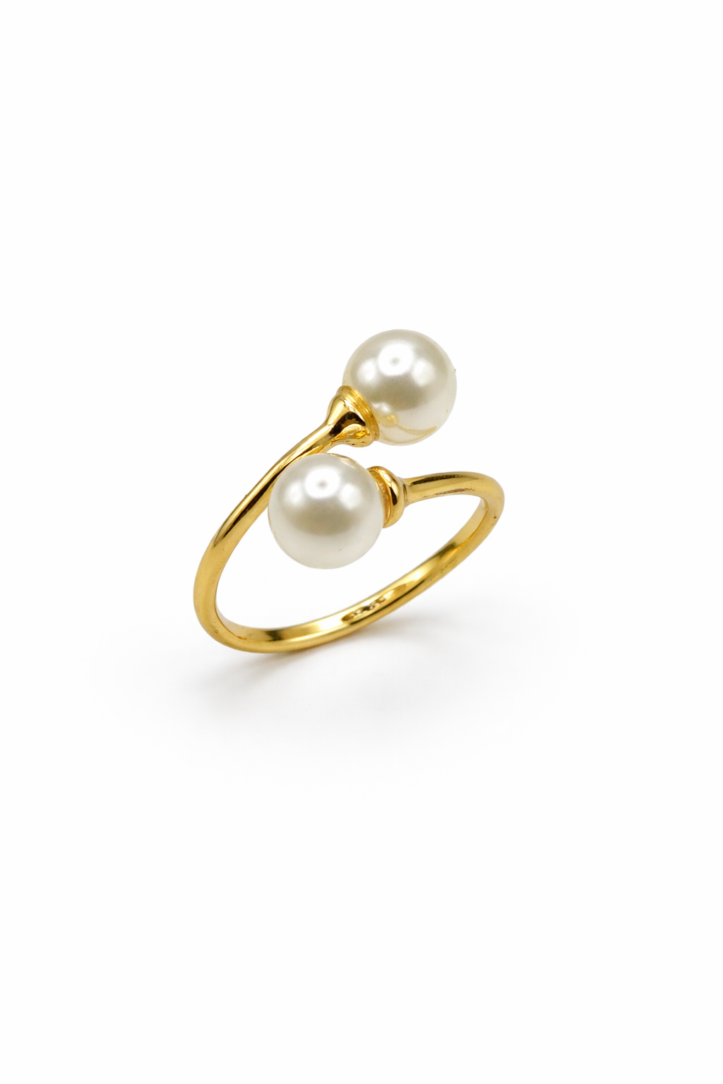 Dual Pearl Open Gold Ring