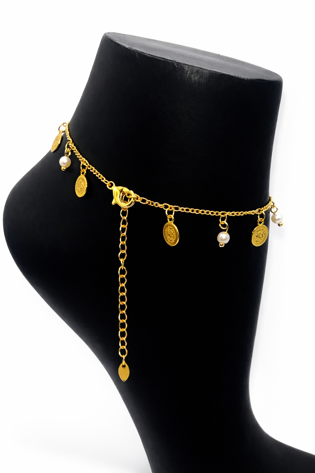 Pearl Coin Drop Anklet – Gold Colored