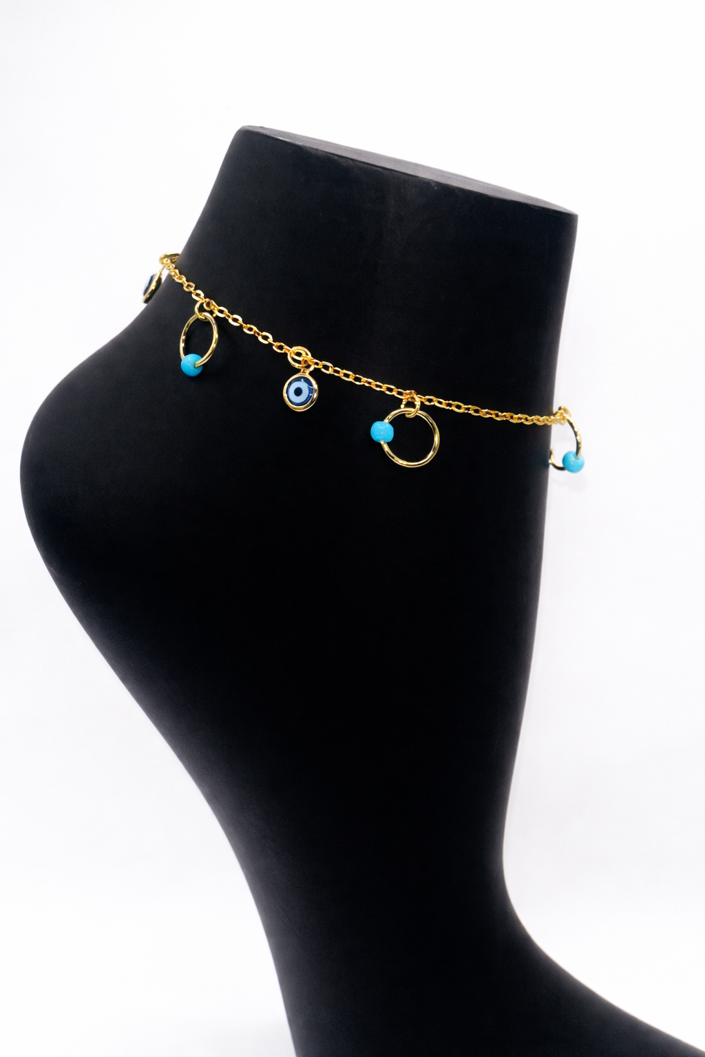 Evil Eye Hoop Bead Anklet – Gold Colored