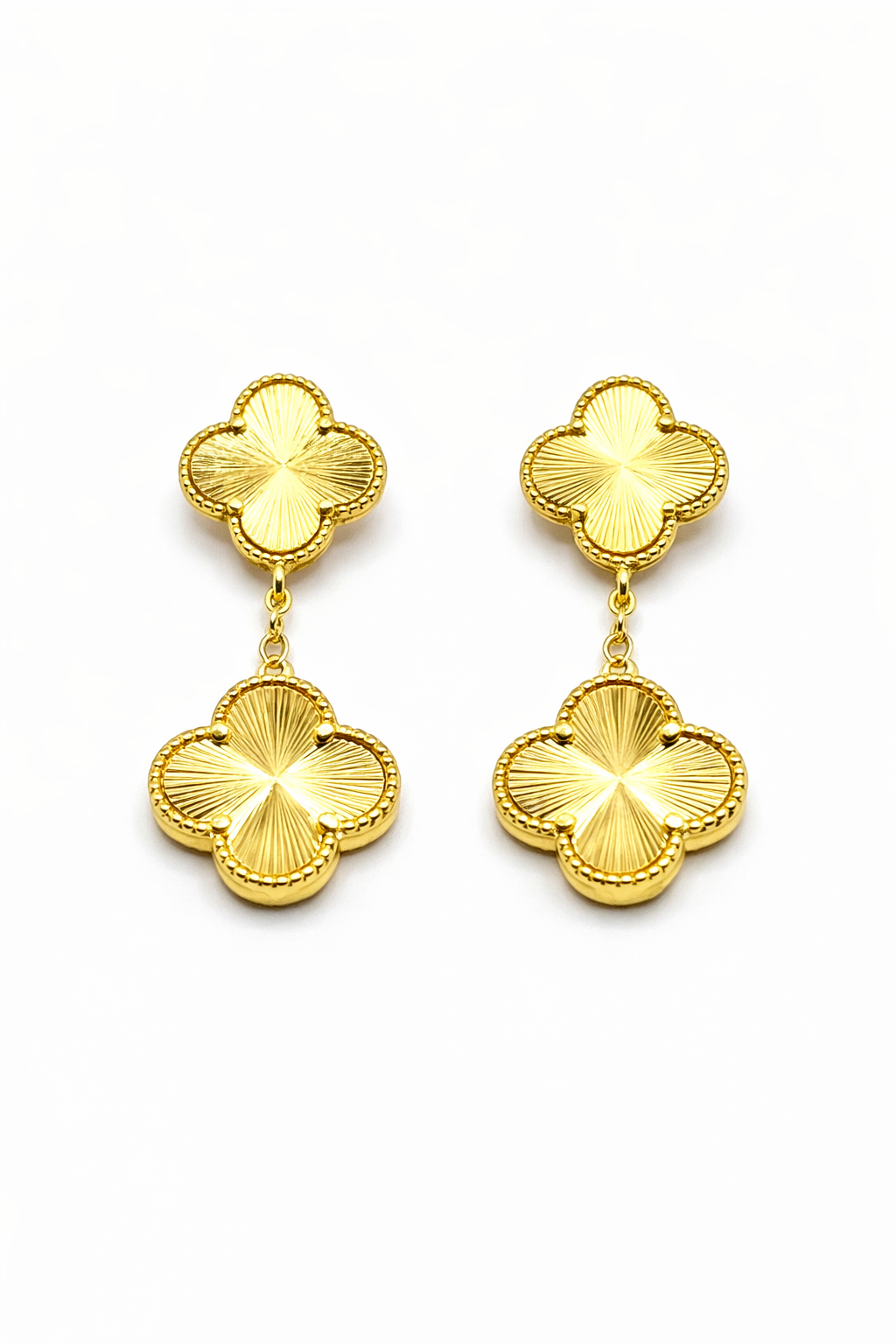 Double Clover Drop Earrings – Gold Colored