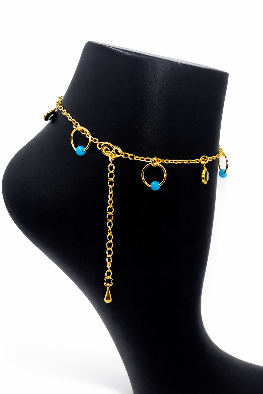 Evil Eye Hoop Bead Anklet – Gold Colored