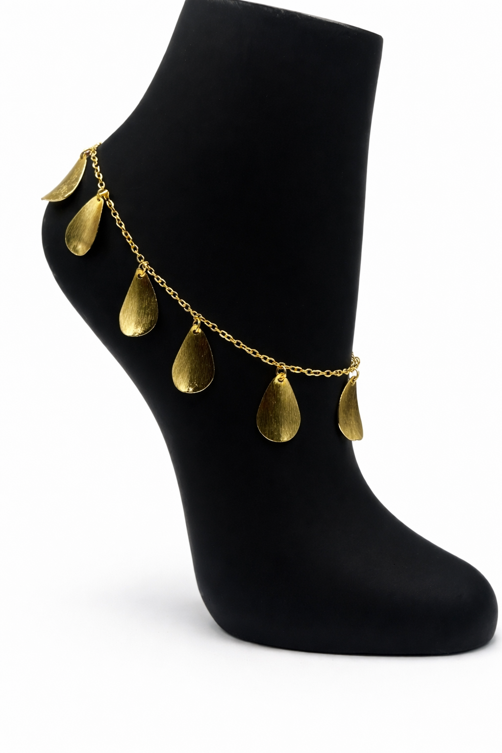 Teardrop Charm Chain Anklet – Gold Colored