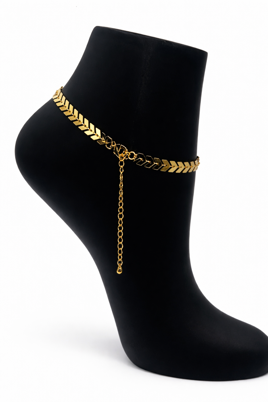 Flat Herringbone Chain Anklet – Gold Colored.