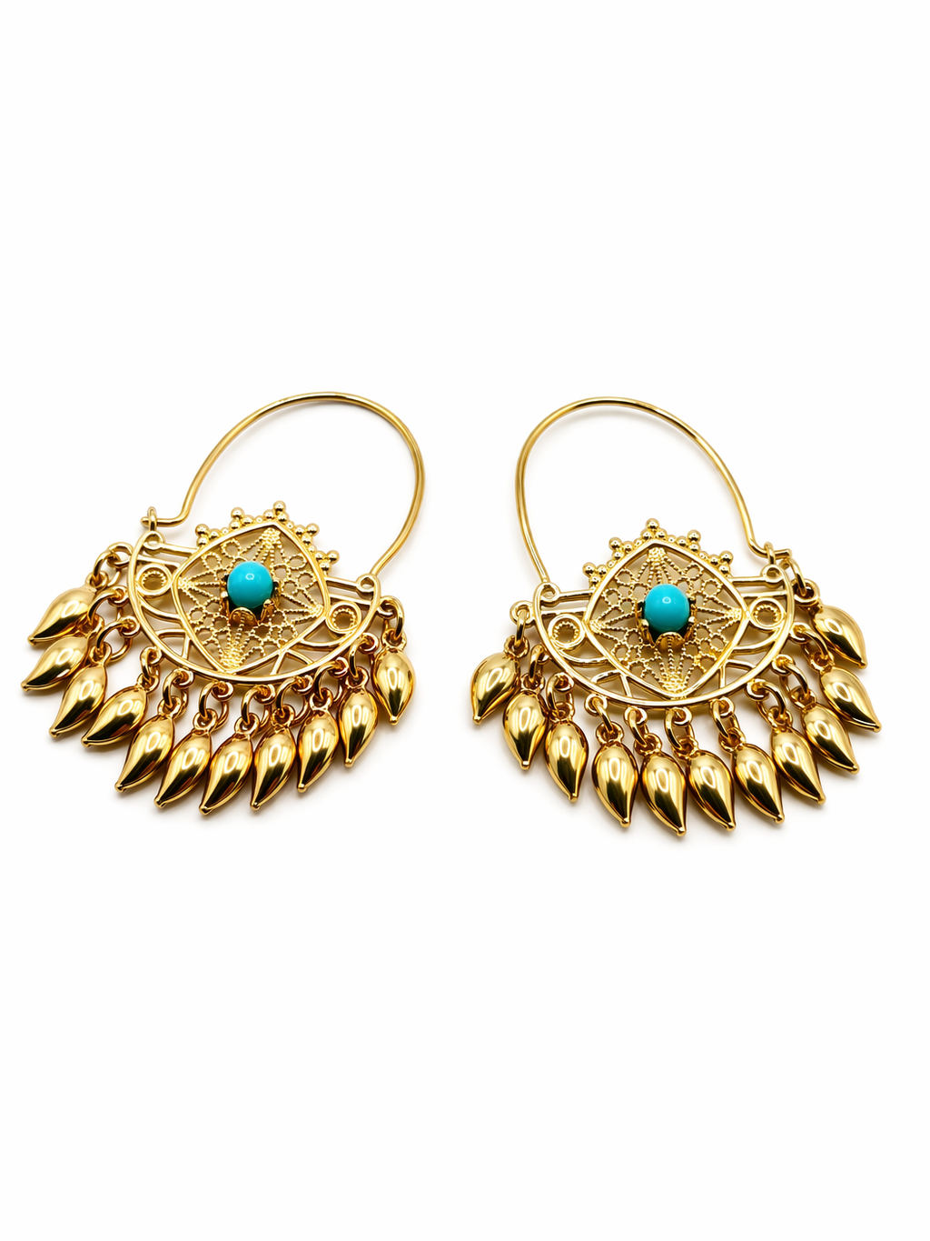 Turquoise Mandala Hoop Earrings – Gold Colored