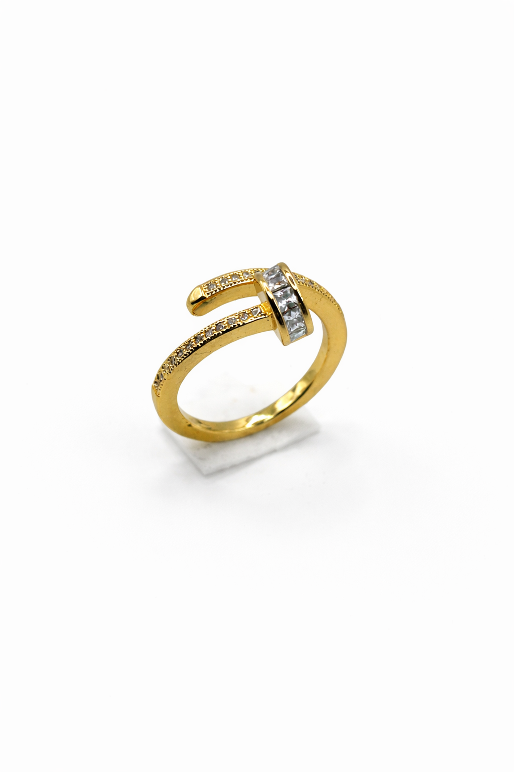 Double Band Crystal Accent Ring – Gold Colored