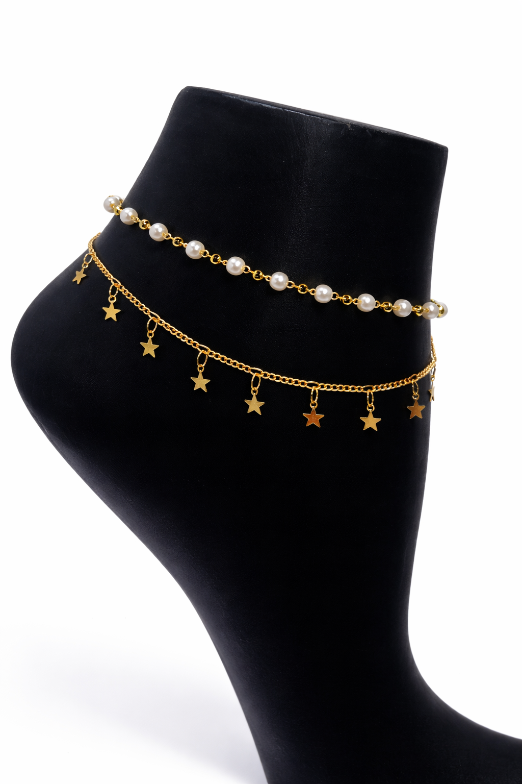 Double Layer Pearl Star Anklet – Gold Colored