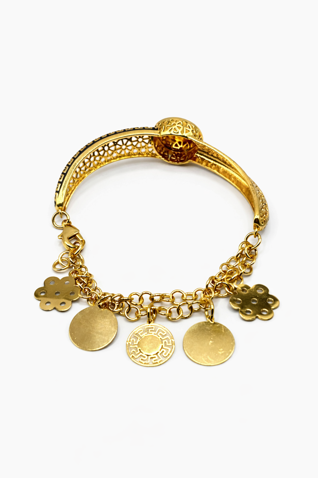 Ottoman Charm Bracelet with Evil Eye Accents – Gold Colored