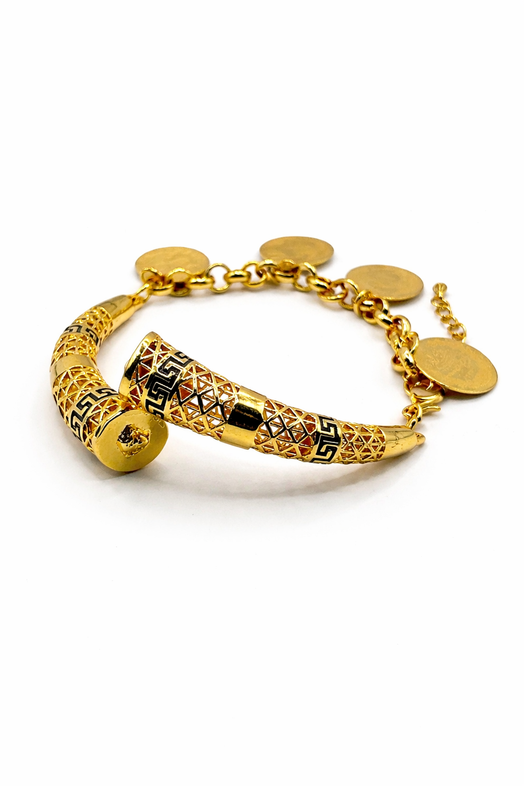 Ornate Horn Statement Bracelet – Gold Colored
