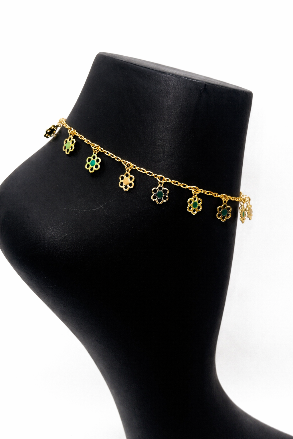 Clover Enamel Charm Anklet – Gold Colored
