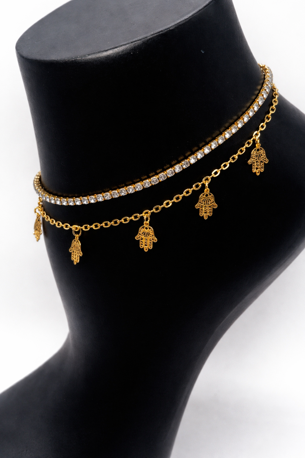 Double Layer Hamsa Charm Anklet – Gold Colored