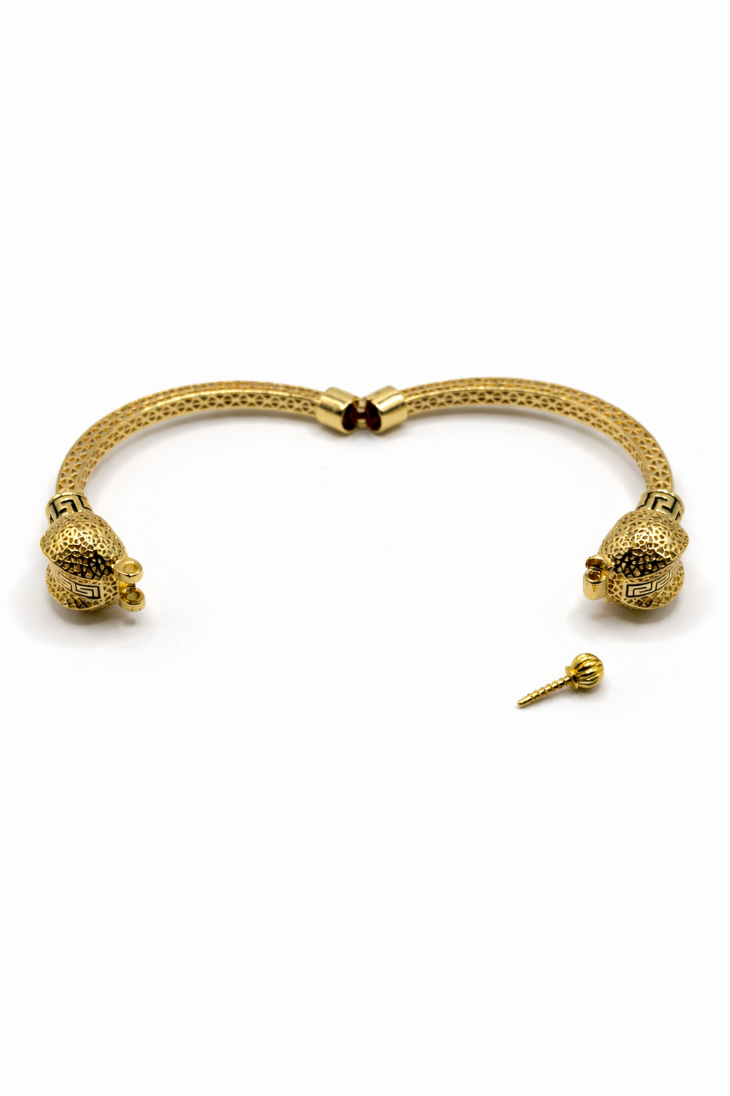 Filigree Sphere Bangle with Geometric Detailing – Gold Colored