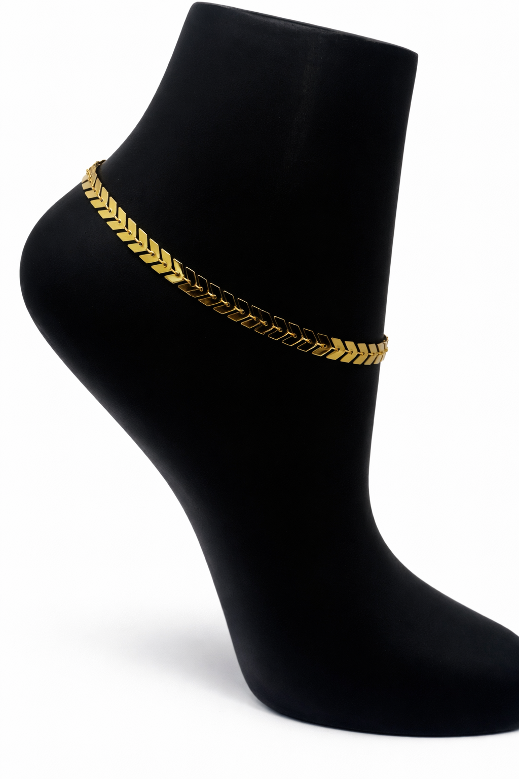 Flat Herringbone Chain Anklet – Gold Colored.