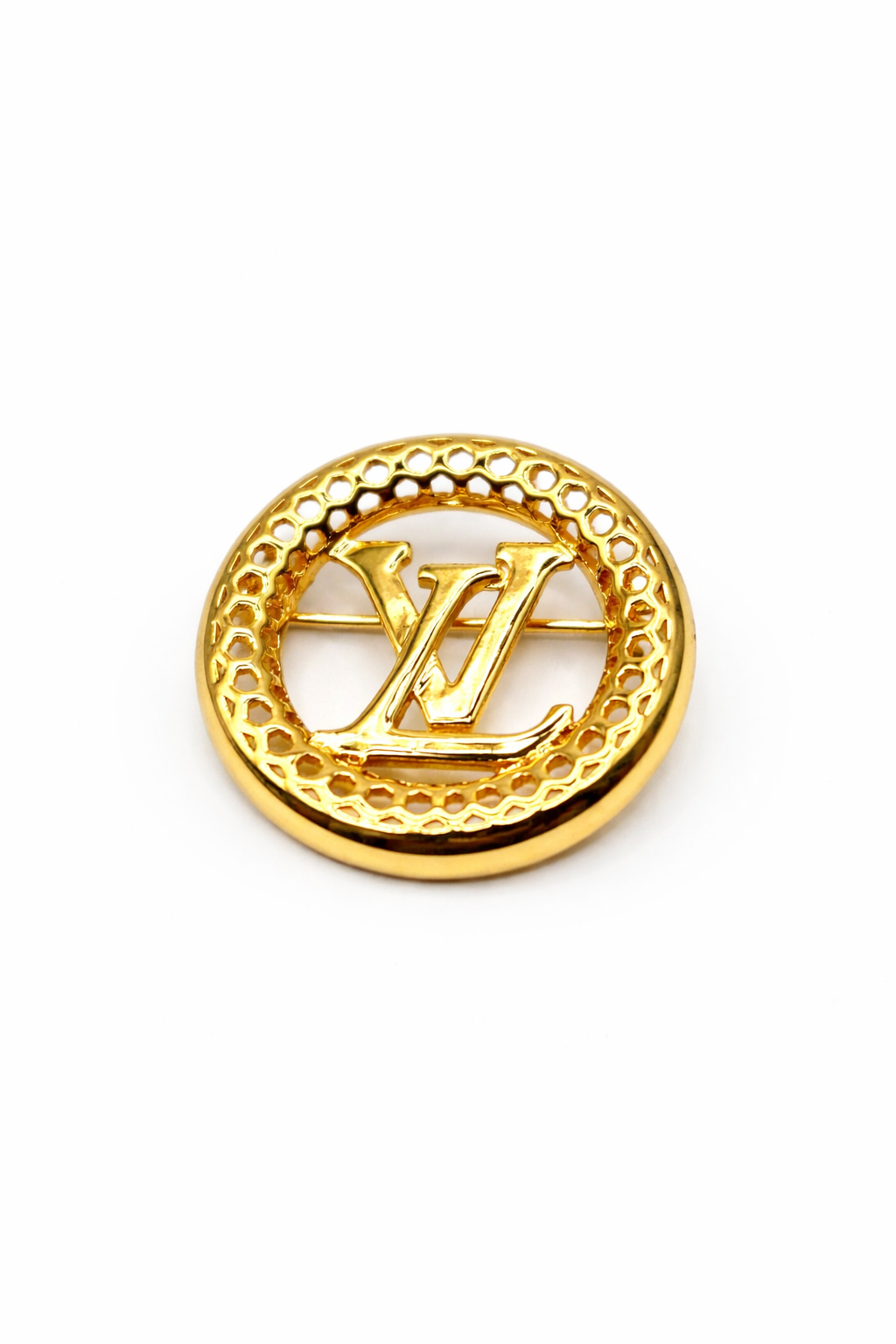 Round Openwork Monogram Brooch – Gold Colored