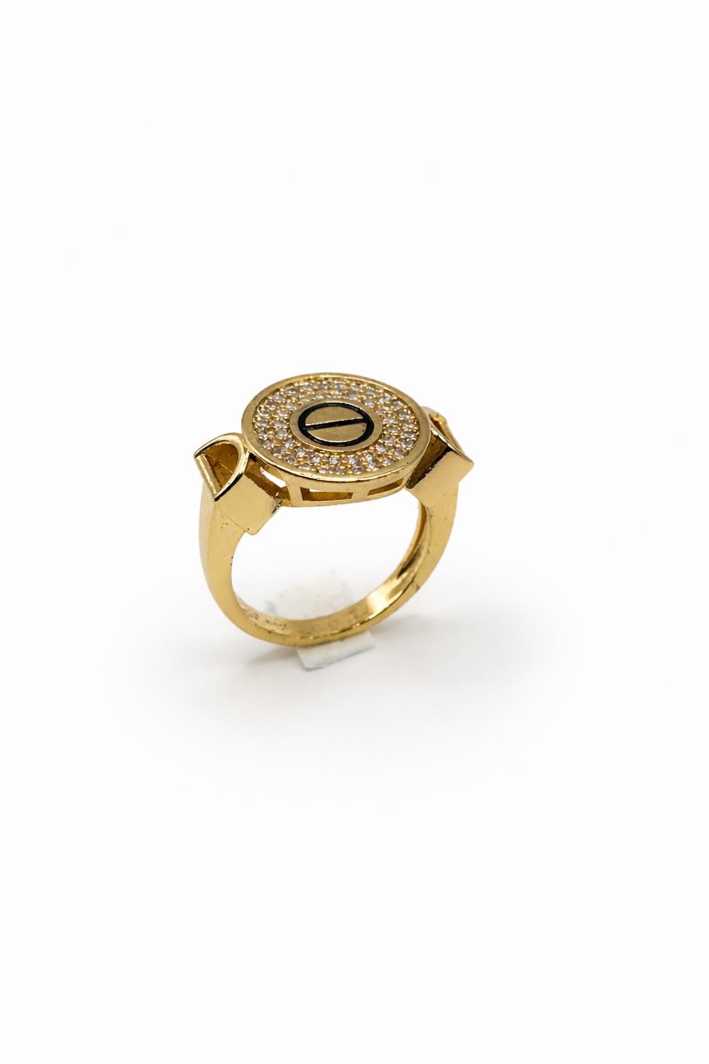 Pavé Circle Signet Gold Ring with Black Enamel Detail