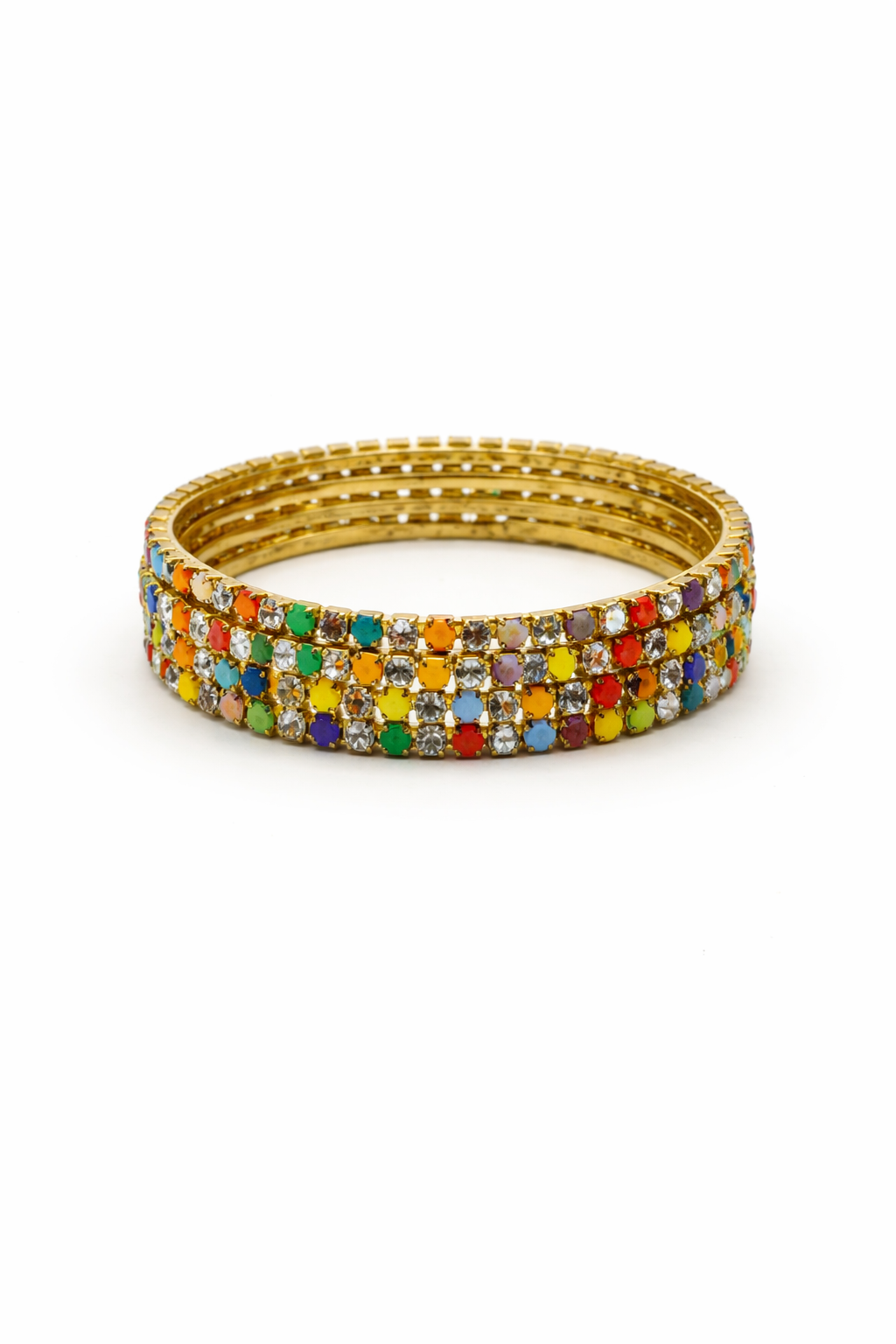 Kids Multi Color Crystal Bangle Set – Gold Colored