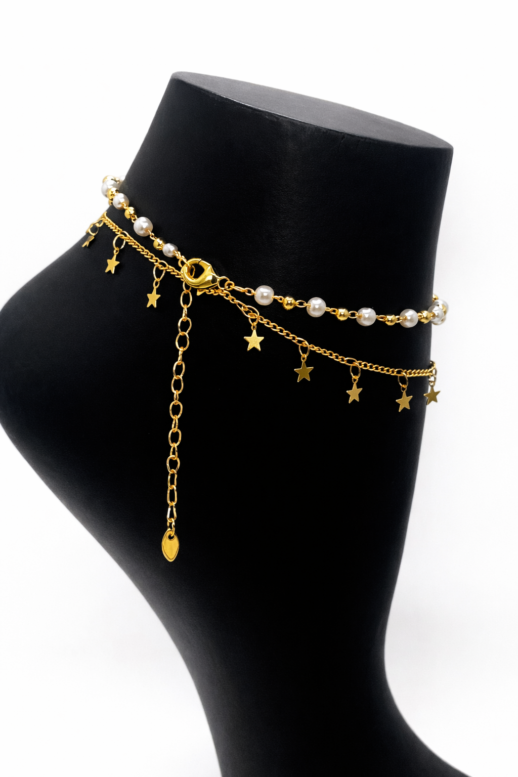 Double Layer Pearl Star Charm Anklet – Gold Colored