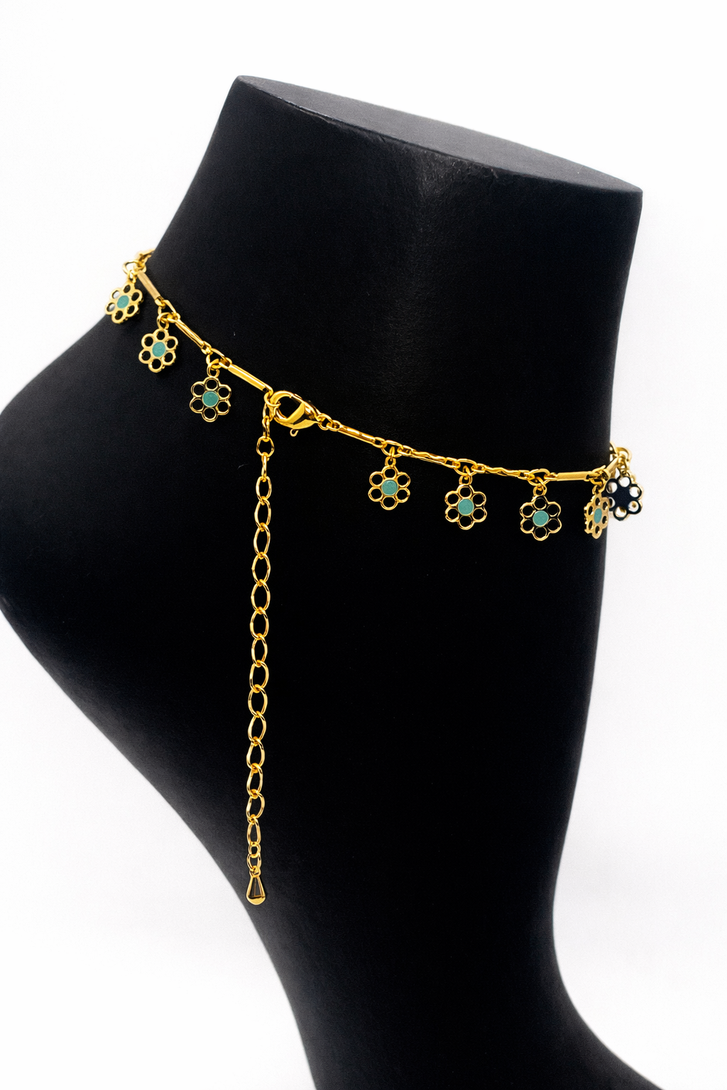 Clover Enamel Charm Anklet – Gold Colored