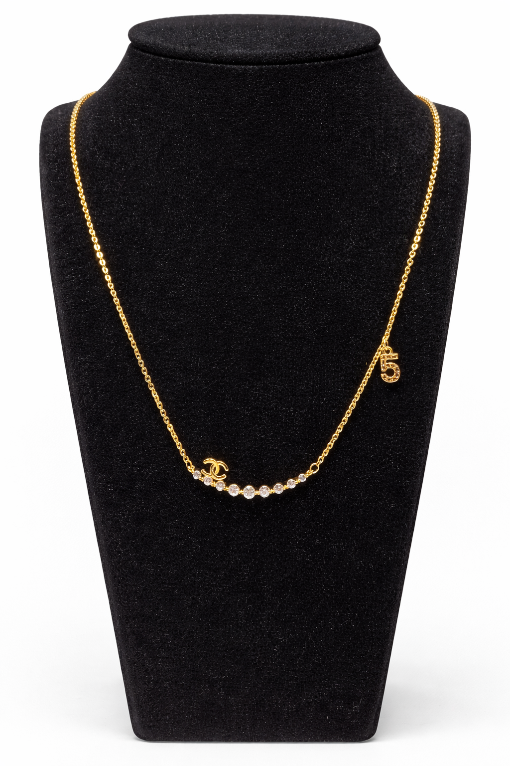 Crystal Bar Logo Charm Necklace – Gold Colored