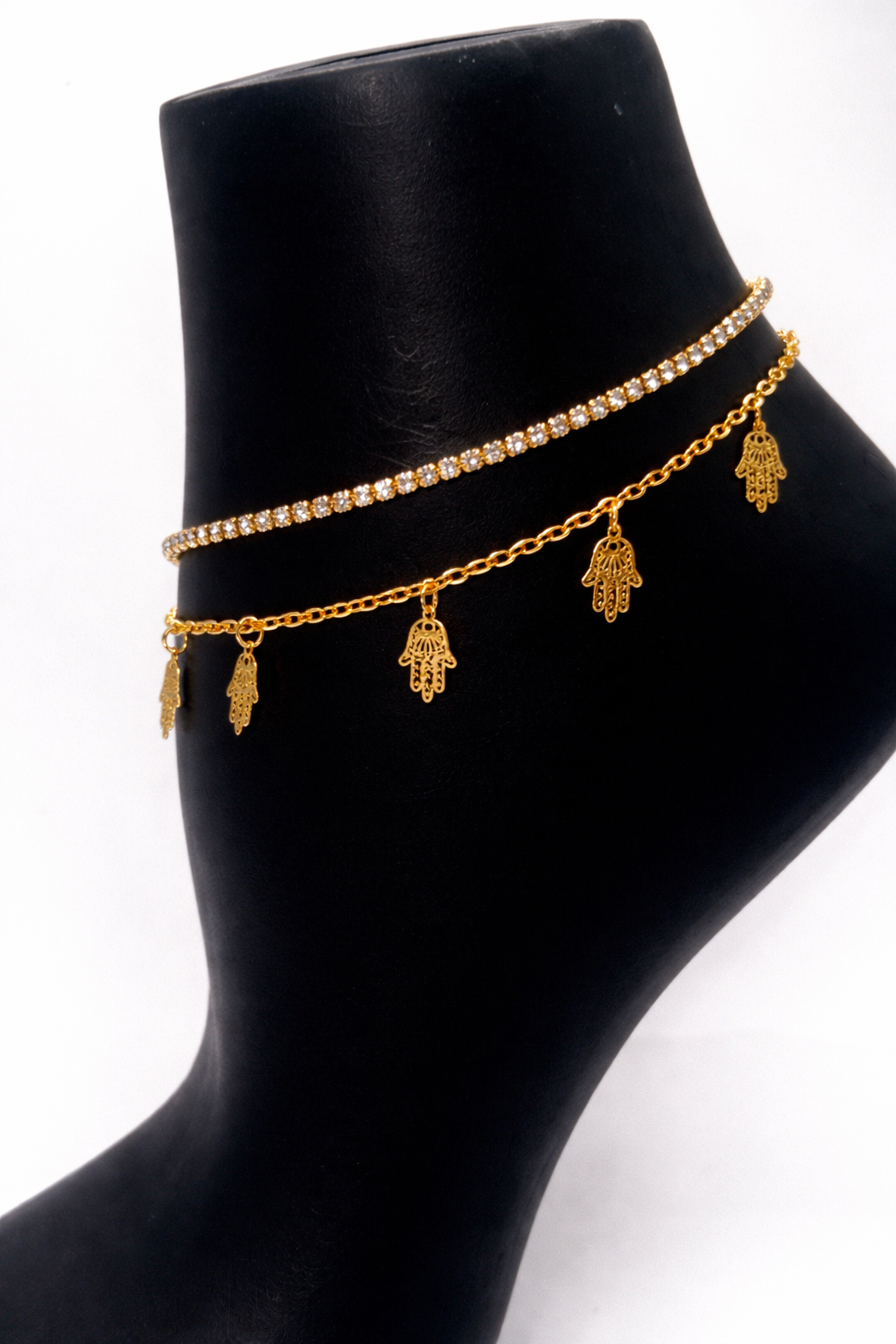 Double Layer Hamsa Charm Anklet – Gold Colored