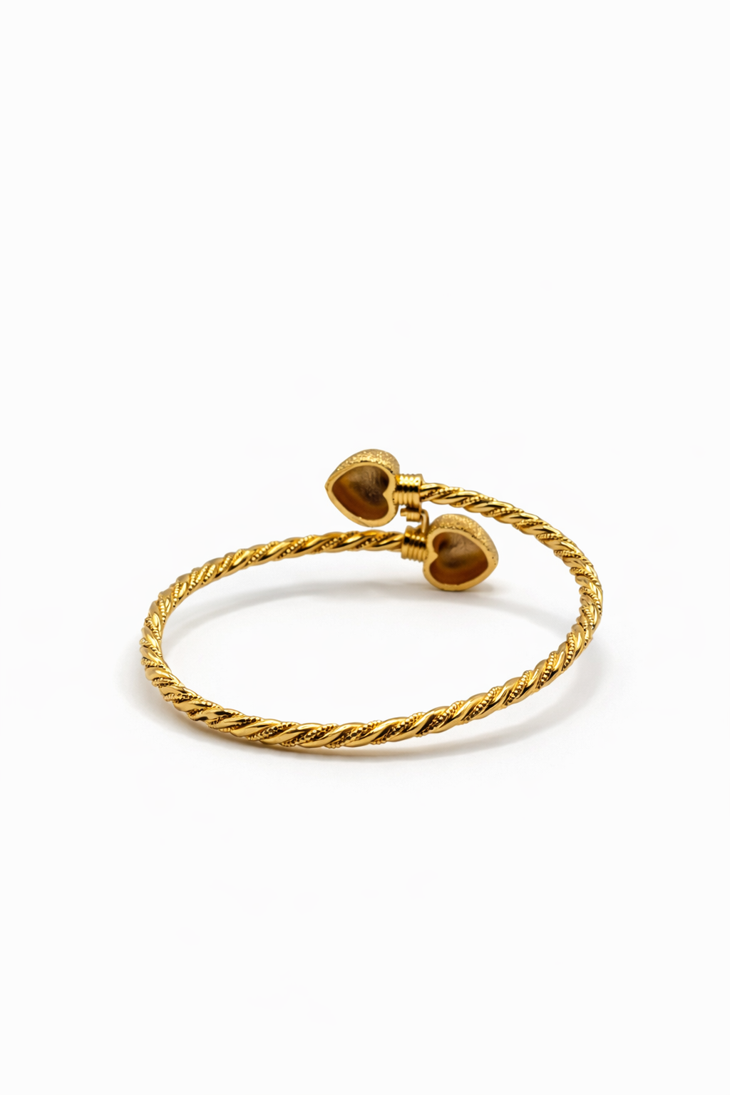 Twisted Cable Open Cuff Bracelet with Textured End Caps – Gold Colored