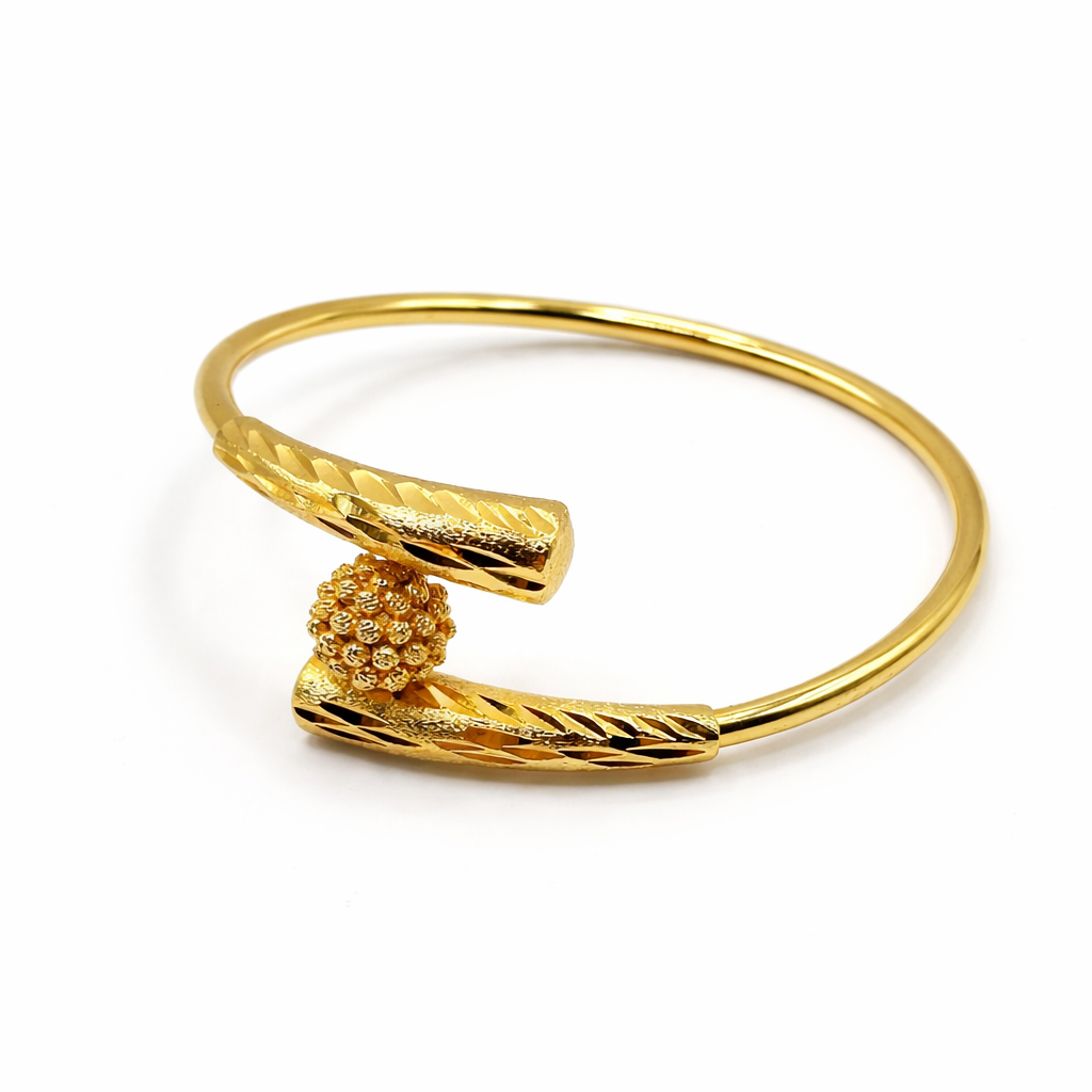 Textured Gold Sphere Open Bangle