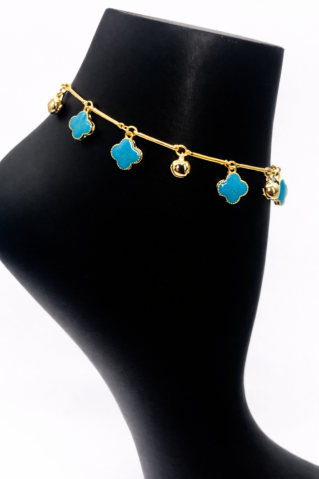 Turquoise Clover Charm Anklet – Gold Colored