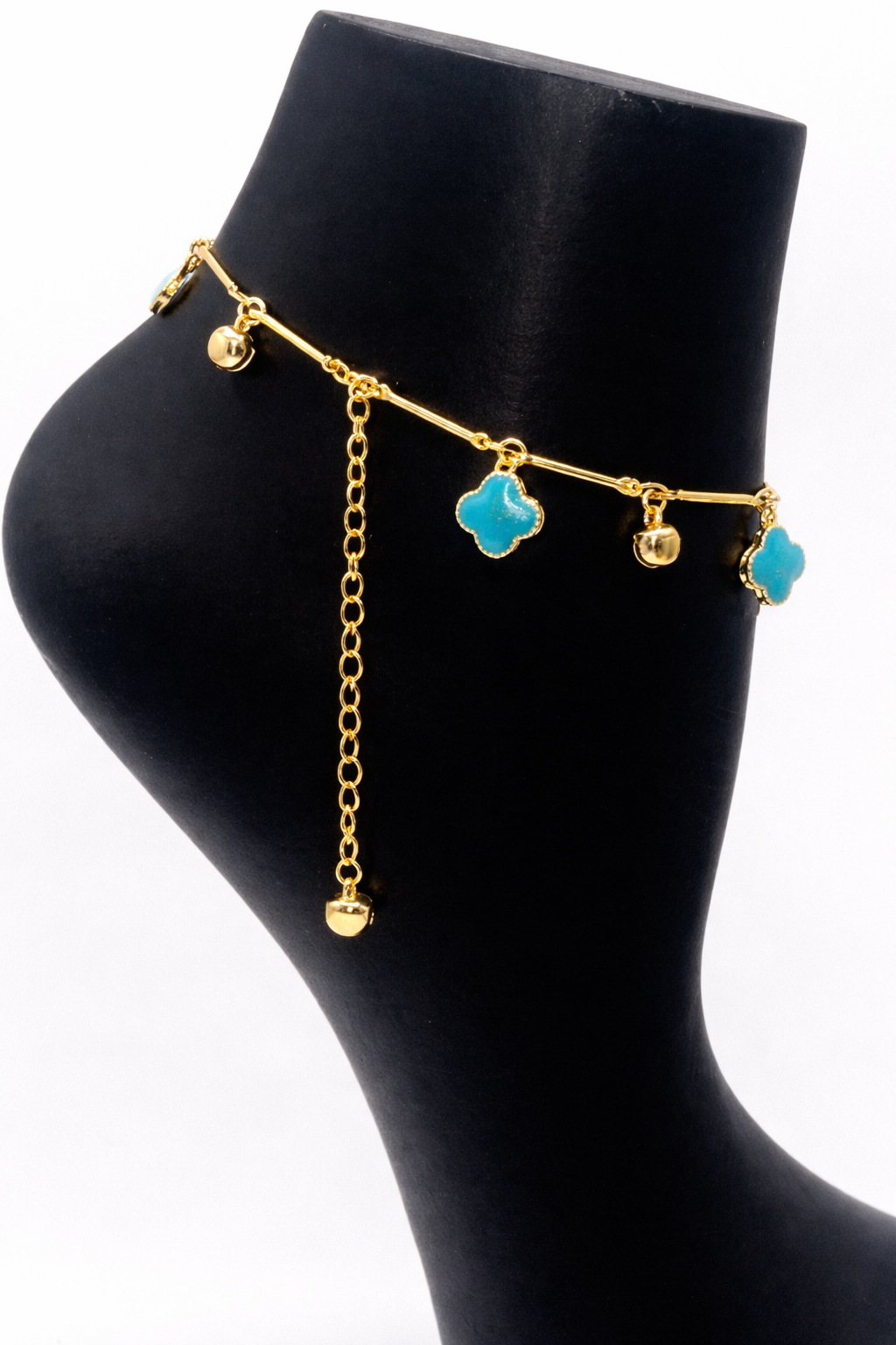 Turquoise Clover Charm Anklet – Gold Colored