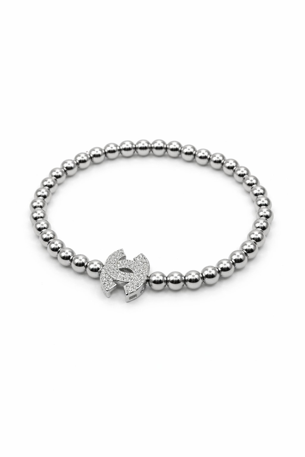 Crystal Double C Beaded Bracelet – Silver Colored