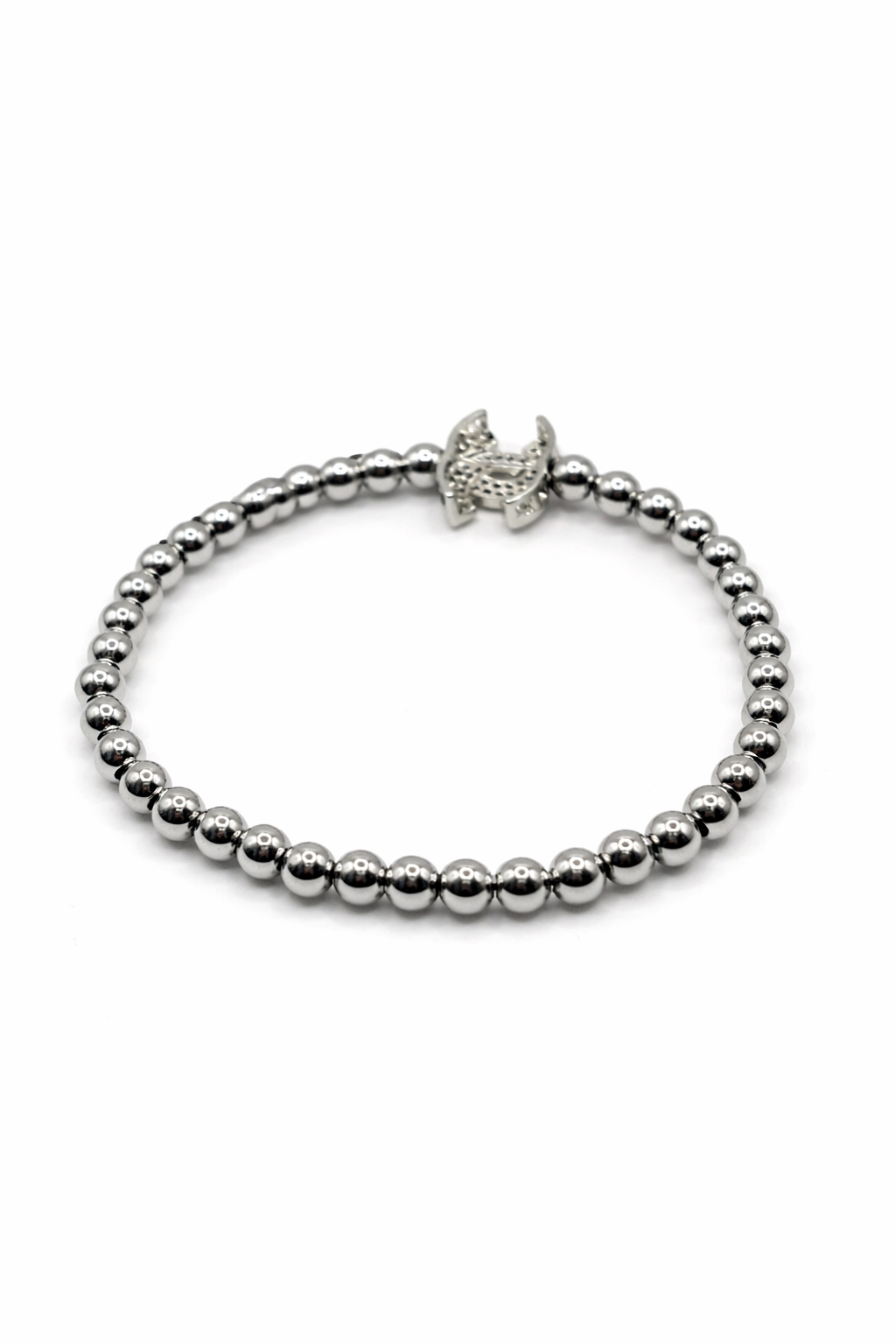 Crystal Double C Beaded Bracelet – Silver Colored
